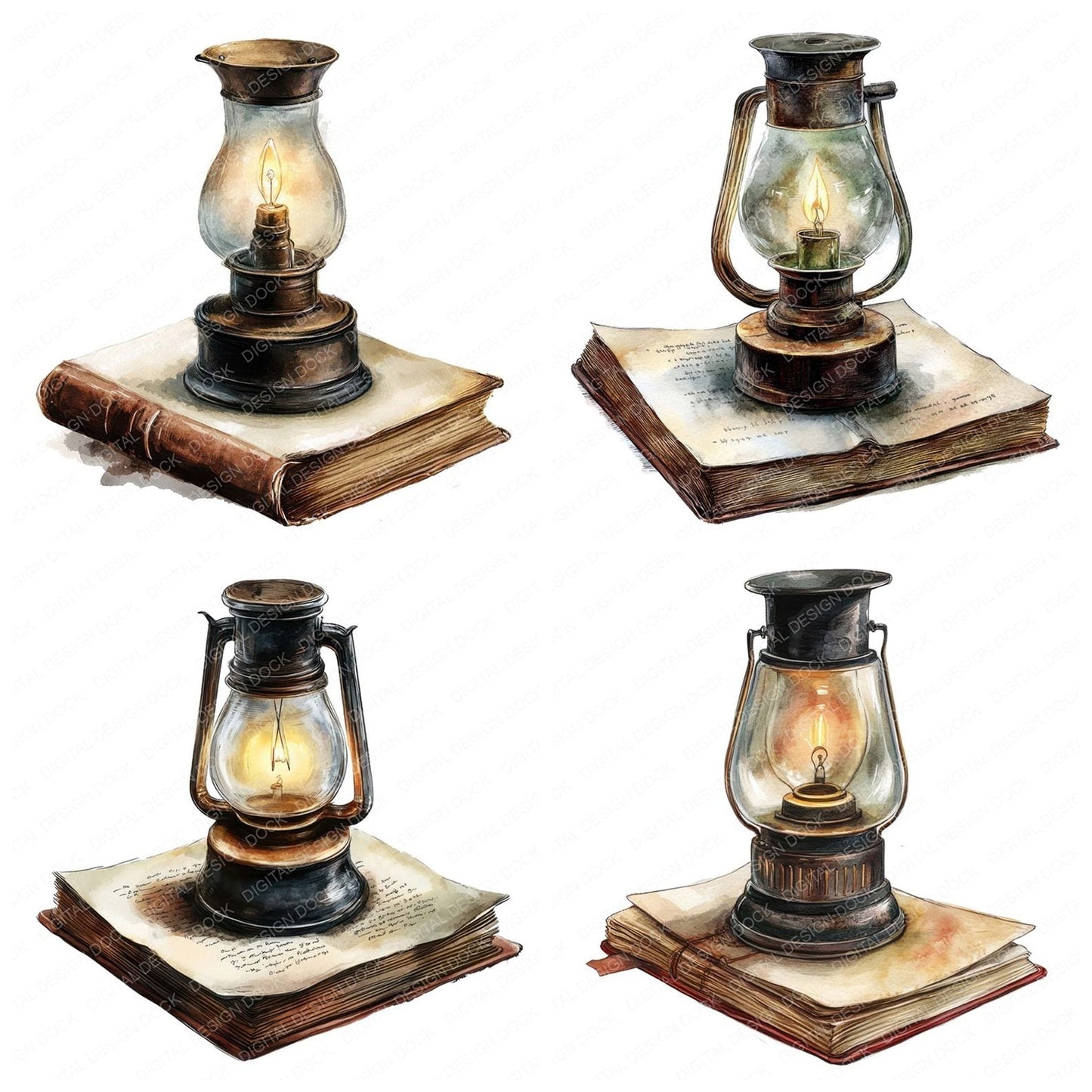 Oil Lamp on Book Clipart Set (DDD006190)