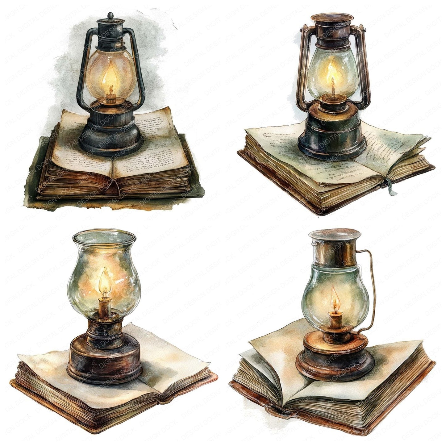 Oil Lamp on Book Clipart Set (DDD006190)