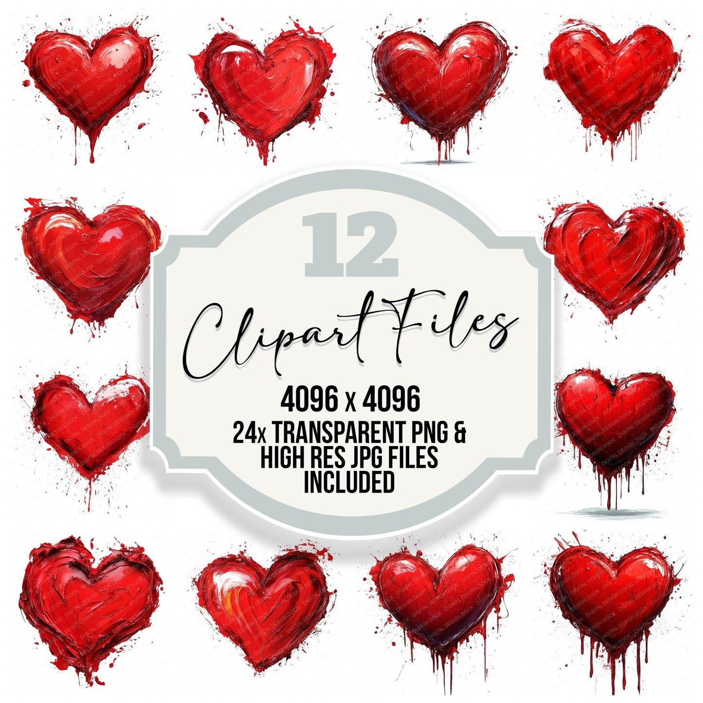 Oil Paint Love Heart Clipart Set (DDD006192)