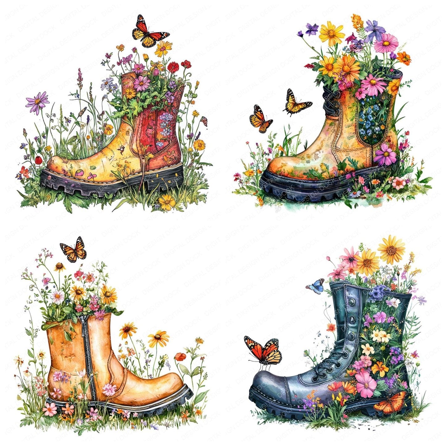 Old Boot in Wildflowers Clipart Set (DDD006196)