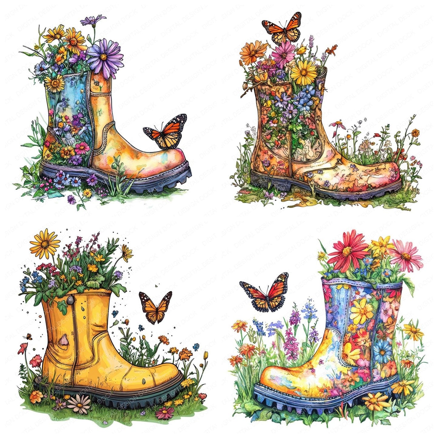 Old Boot in Wildflowers Clipart Set (DDD006196)