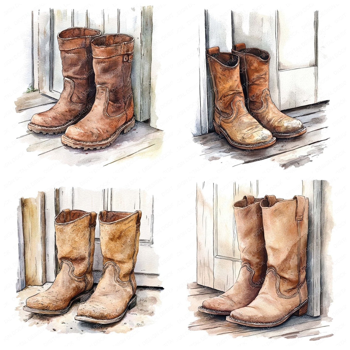 Old Boots at the Door Clipart Set (DDD006197)