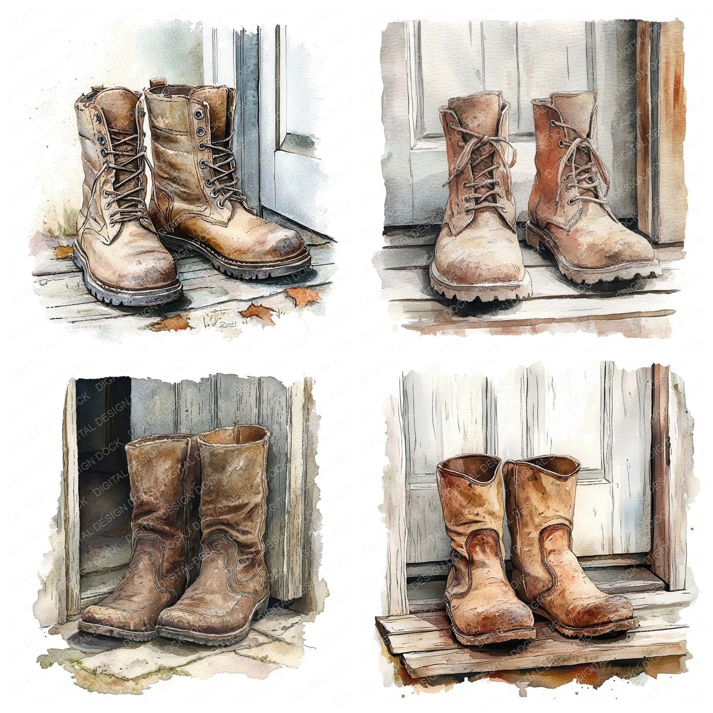 Old Boots at the Door Clipart Set (DDD006197)