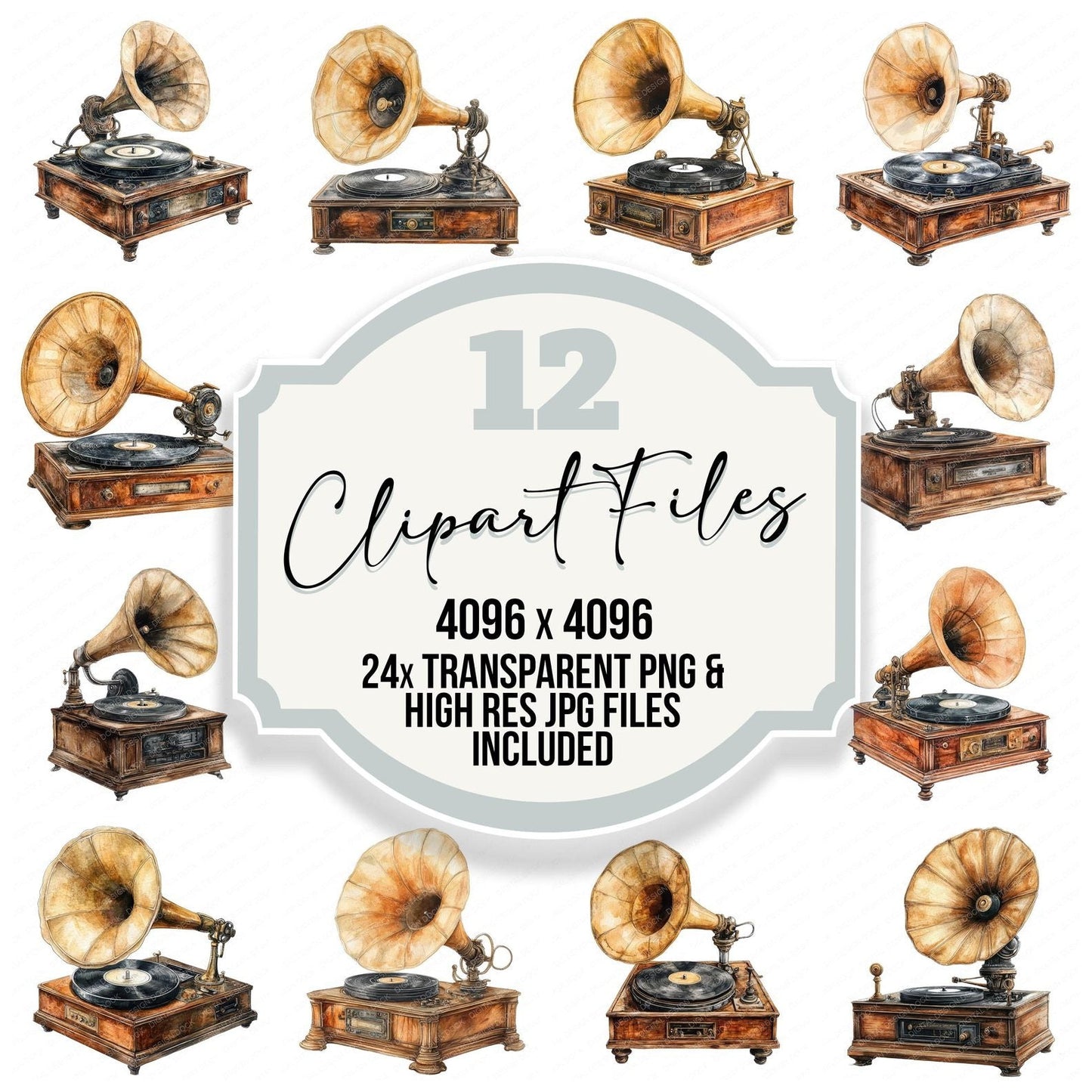 Old Fashioned Gramophone Clipart Set (DDD006200)