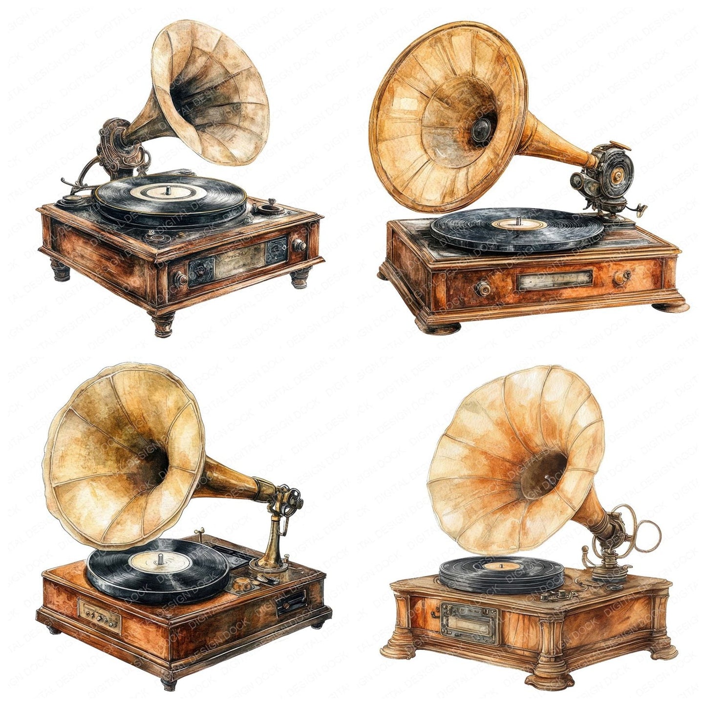 Old Fashioned Gramophone Clipart Set (DDD006200)