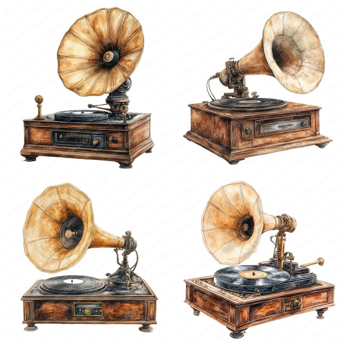 Old Fashioned Gramophone Clipart Set (DDD006200)