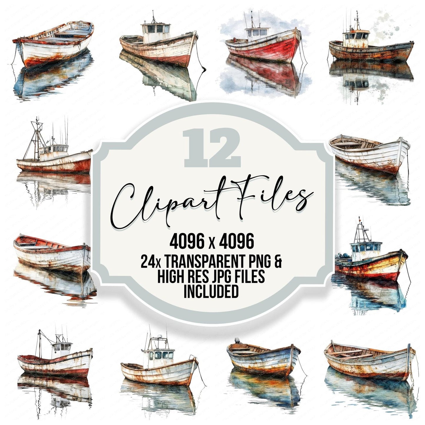 Old Fishing Boat Clipart Set (DDD006201)