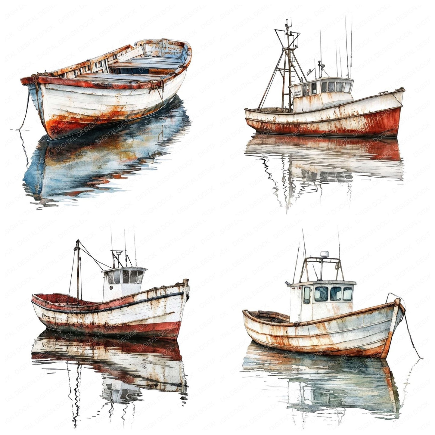 Old Fishing Boat Clipart Set (DDD006201)