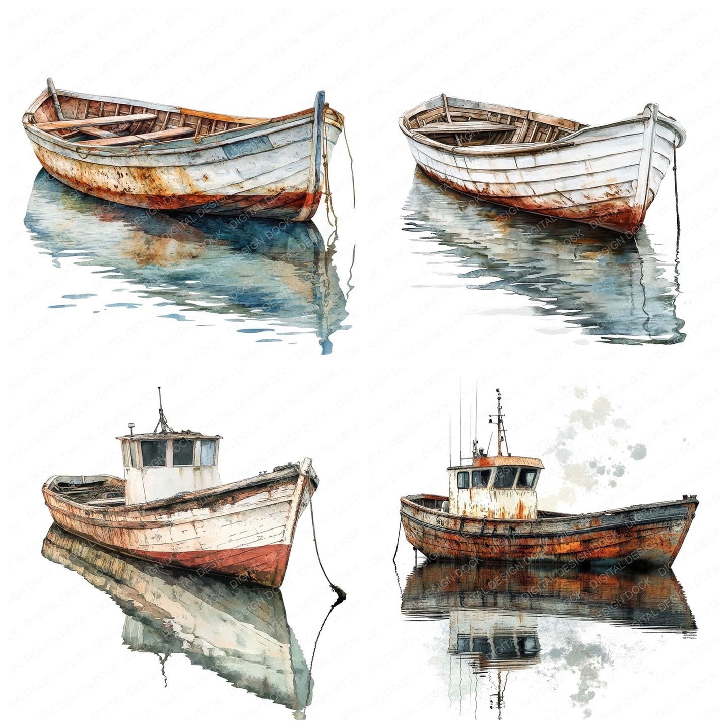 Old Fishing Boat Clipart Set (DDD006201)