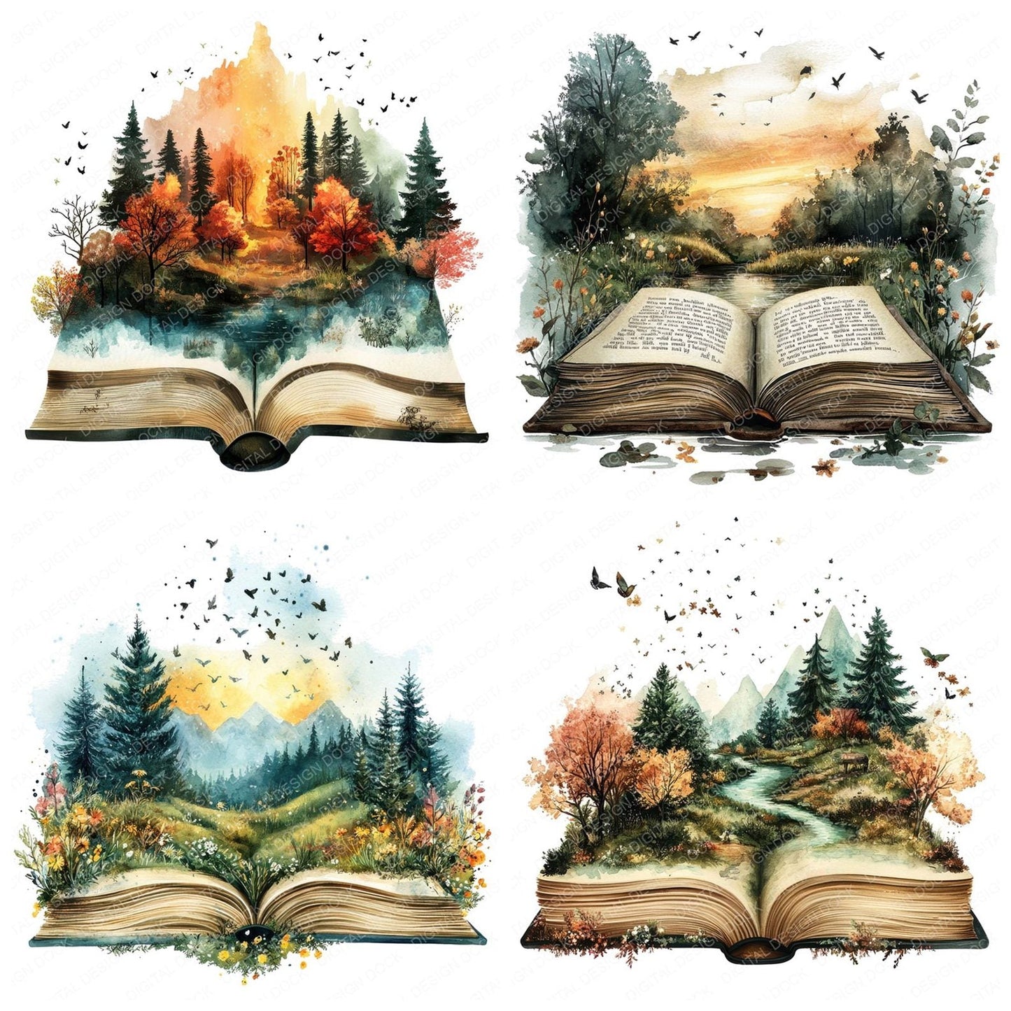 Open Book Magical Landscape Clipart Set (DDD006211)