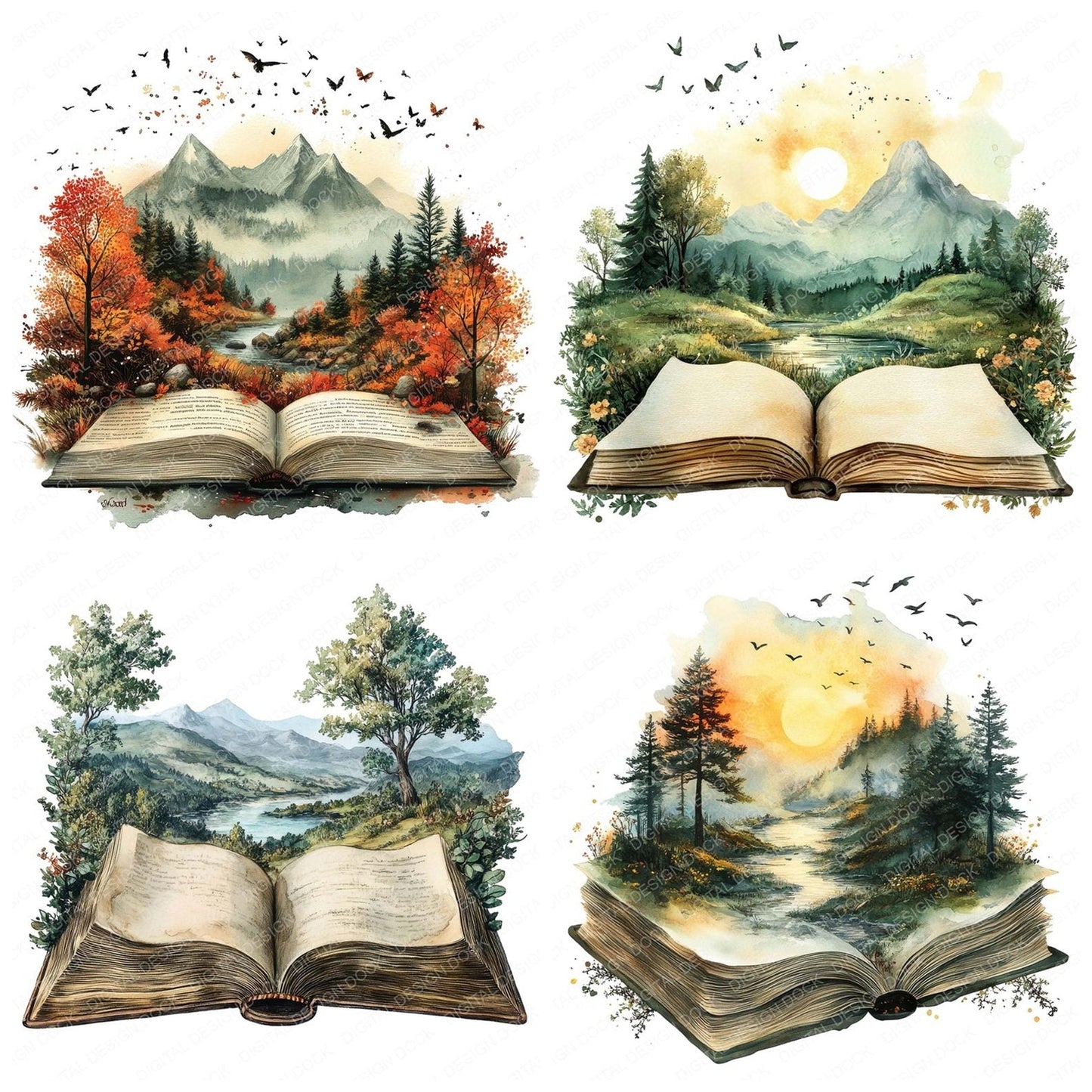 Open Book Magical Landscape Clipart Set (DDD006211)