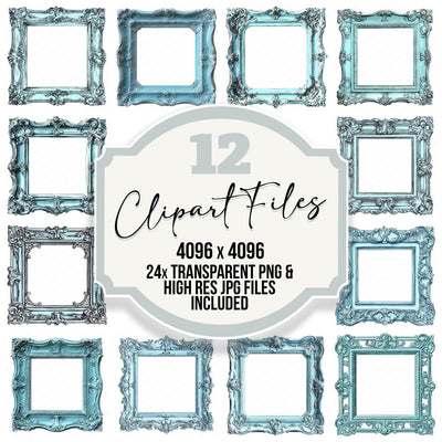 Ornate Blue Picture Frame Clipart Set (DDD006220)