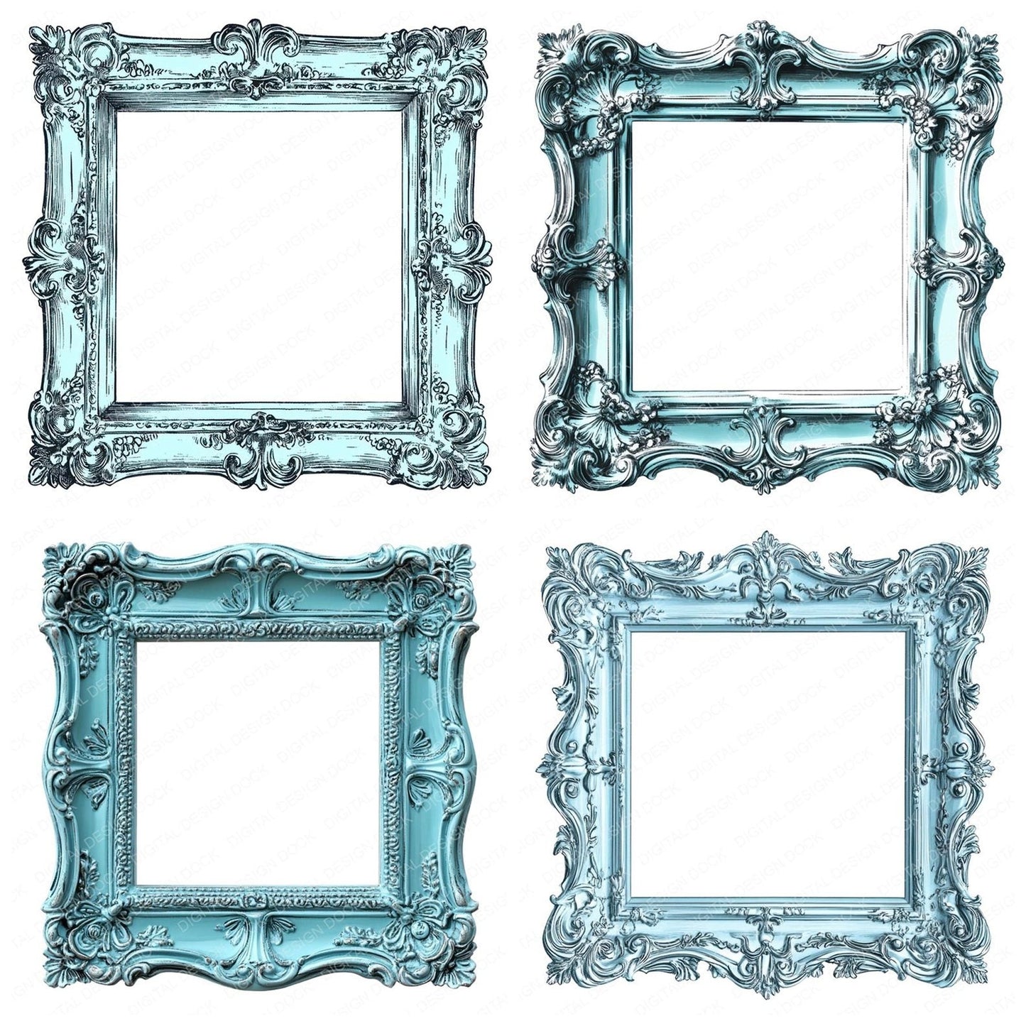 Ornate Blue Picture Frame Clipart Set (DDD006220)