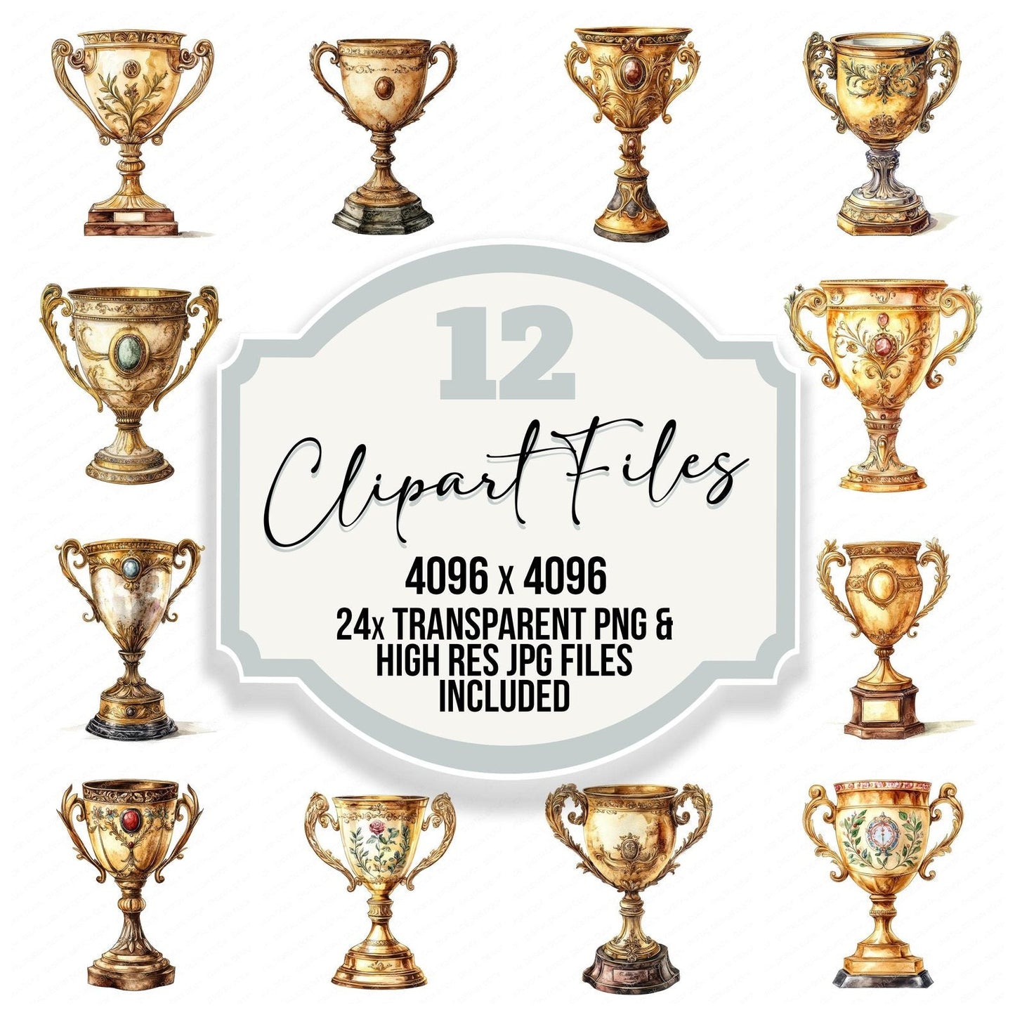 Ornate Gold Trophy Clipart Set (DDD006222)