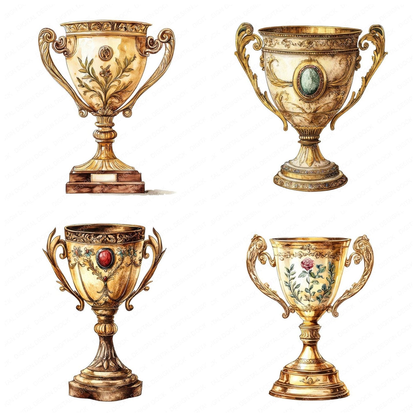 Ornate Gold Trophy Clipart Set (DDD006222)
