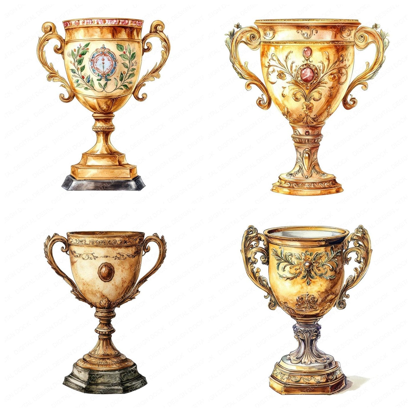 Ornate Gold Trophy Clipart Set (DDD006222)