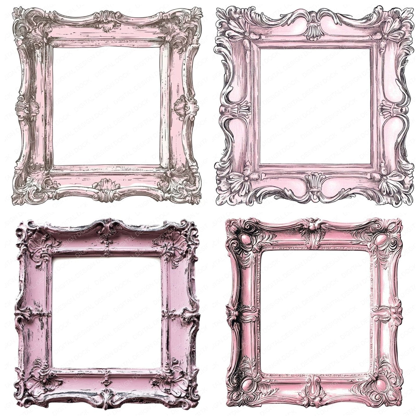 Ornate Pink Picture Frame Clipart Set (DDD006224)