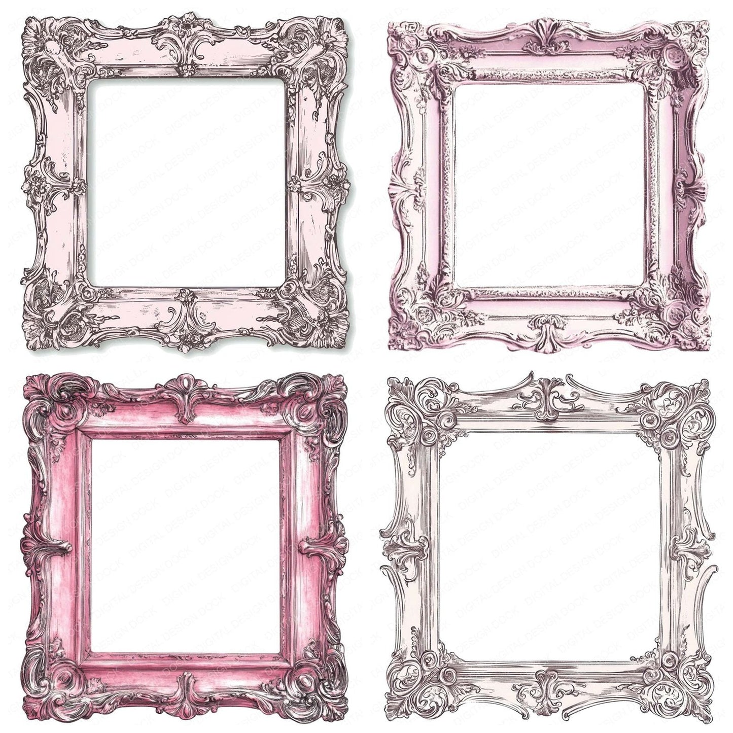 Ornate Pink Picture Frame Clipart Set (DDD006224)