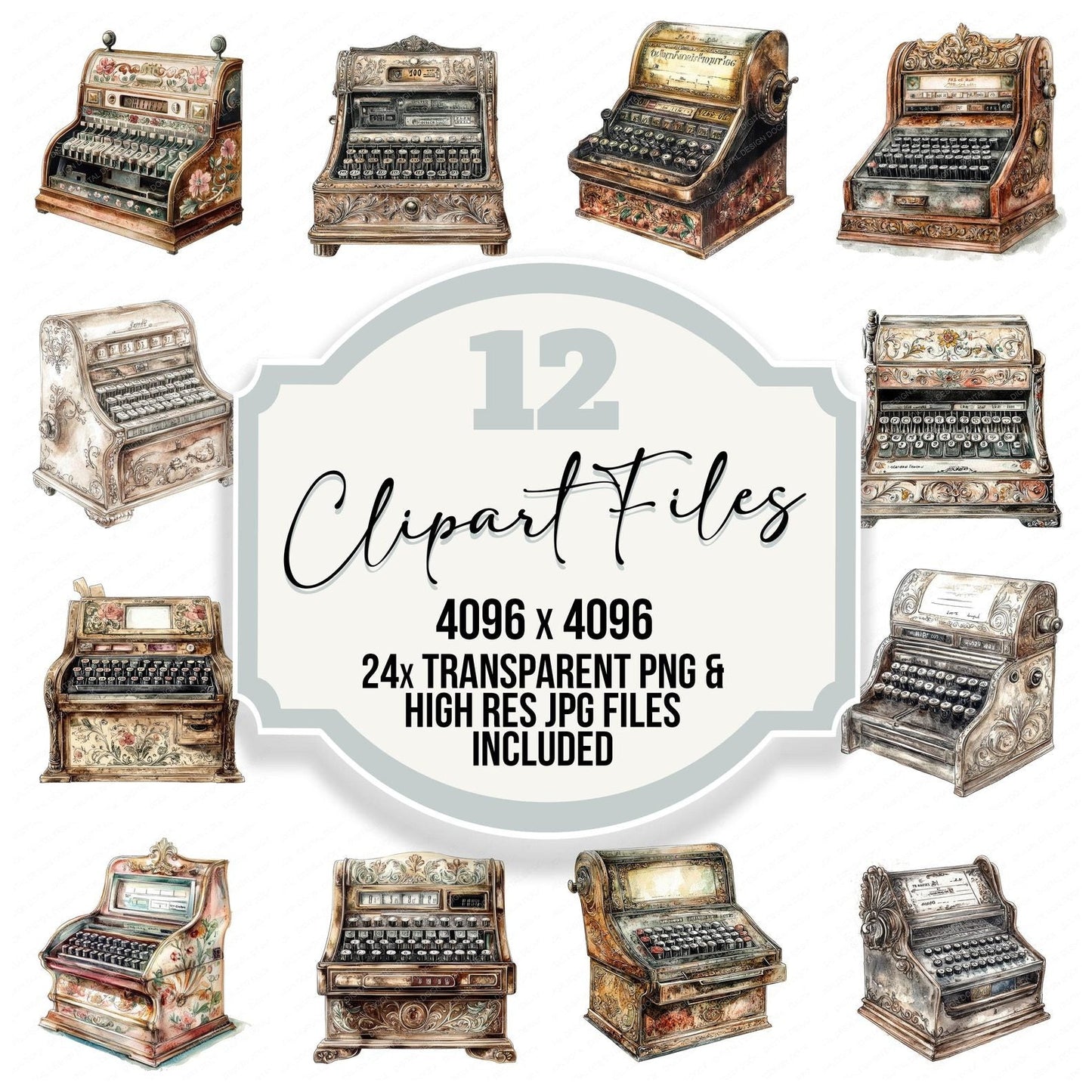 Ornate Vintage Cash Register Clipart Set (DDD006225)