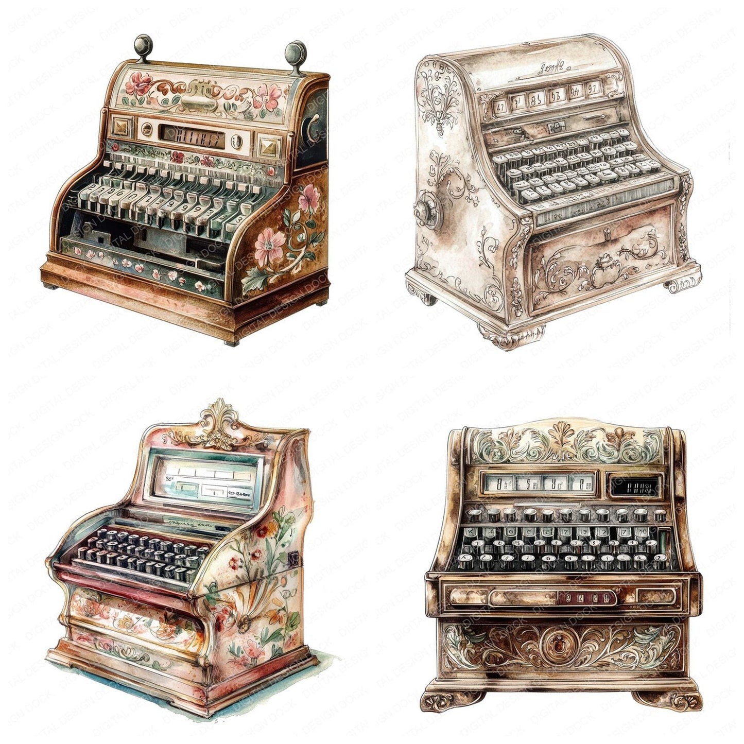 Ornate Vintage Cash Register Clipart Set (DDD006225)