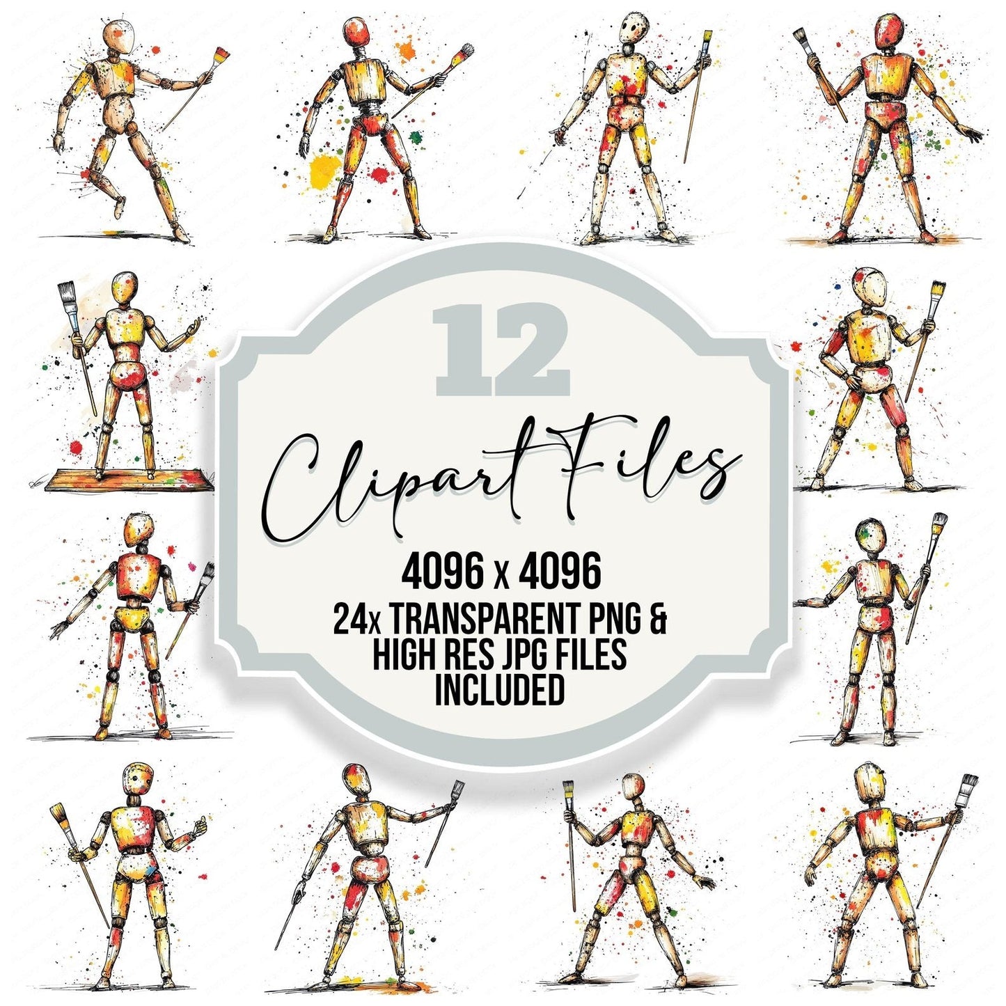 Painted Artist Mannequin Clipart Set (DDD006234)