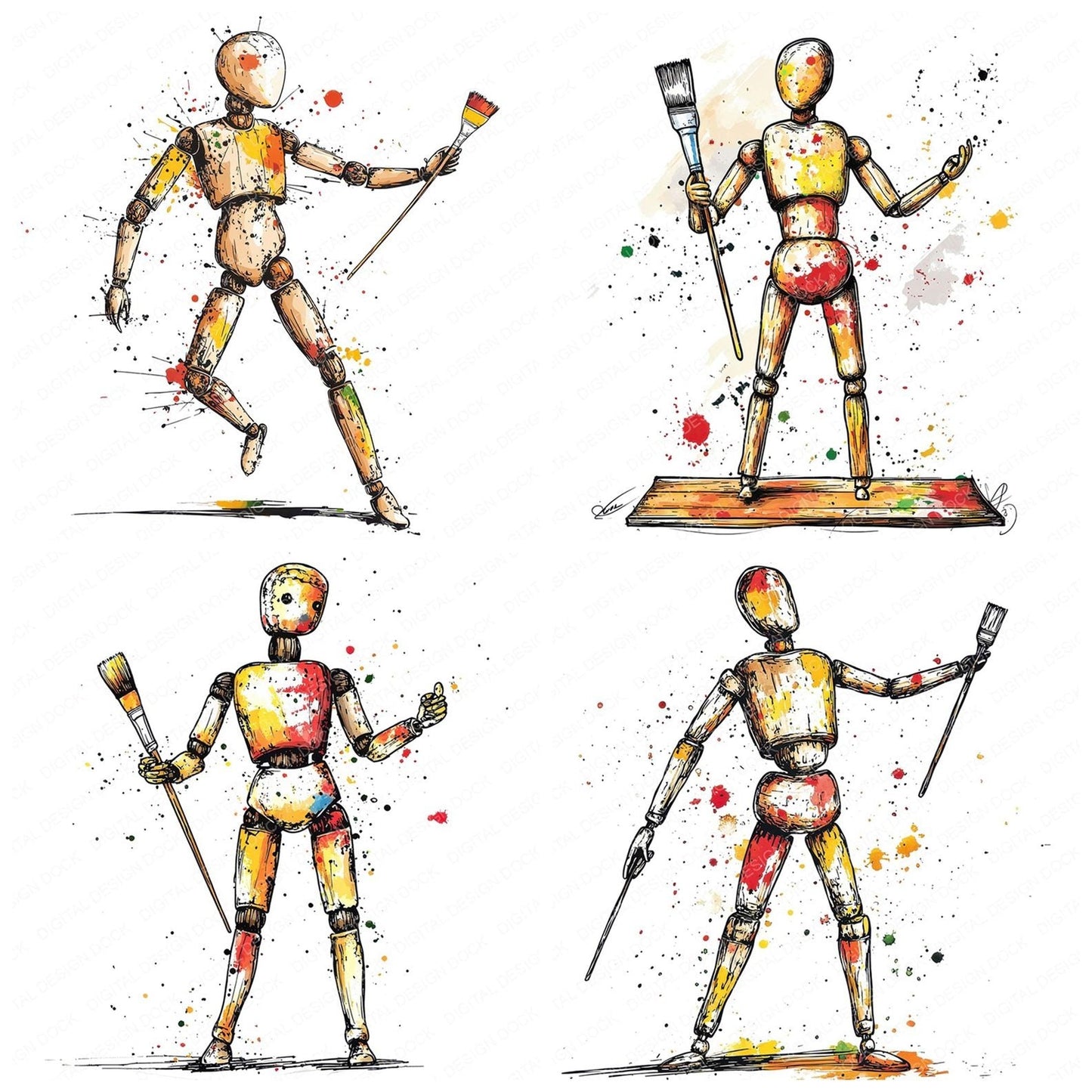 Painted Artist Mannequin Clipart Set (DDD006234)