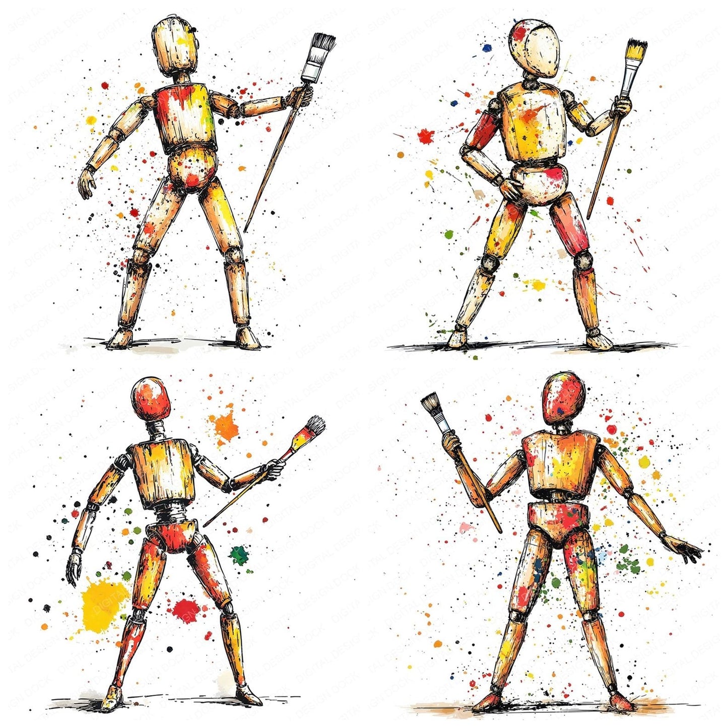 Painted Artist Mannequin Clipart Set (DDD006234)