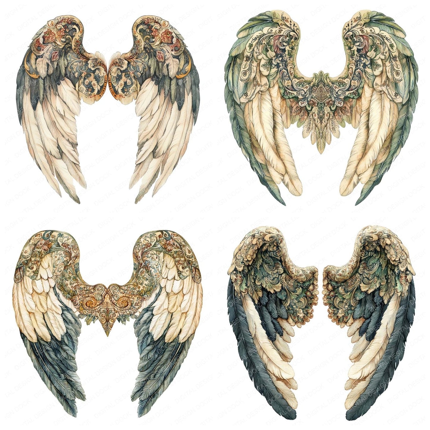 Paisley Pattern Angel Wings Clipart Set (DDD006238)