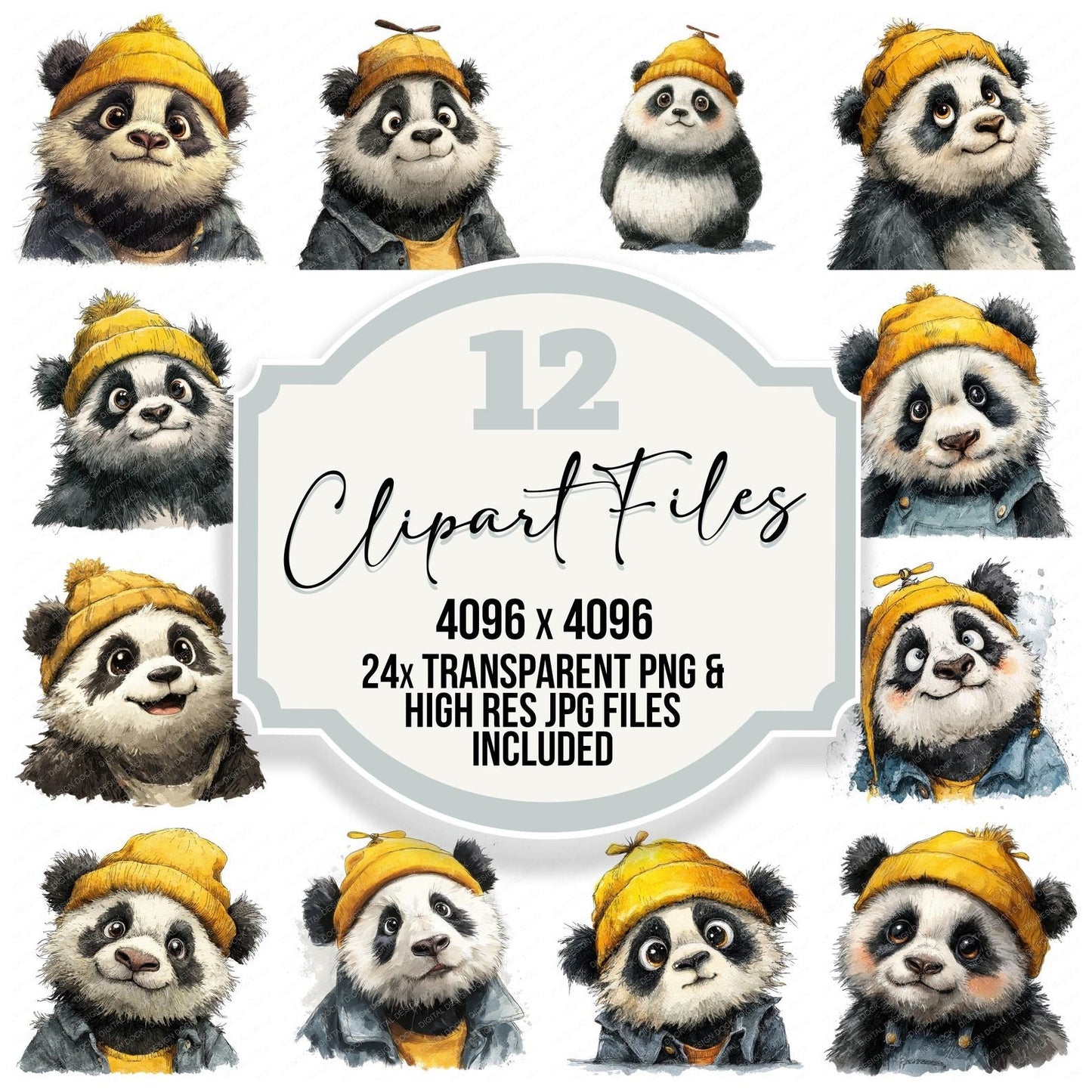 Panda Yellow Beanie Hat Clipart Set (DDD006241)