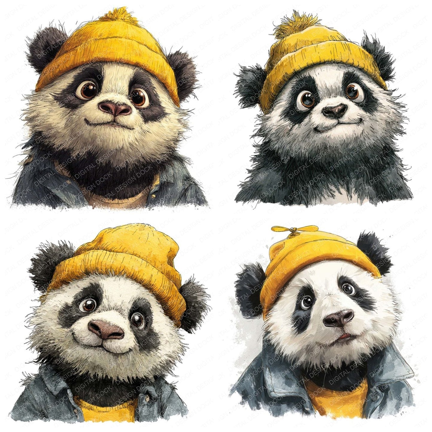 Panda Yellow Beanie Hat Clipart Set (DDD006241)