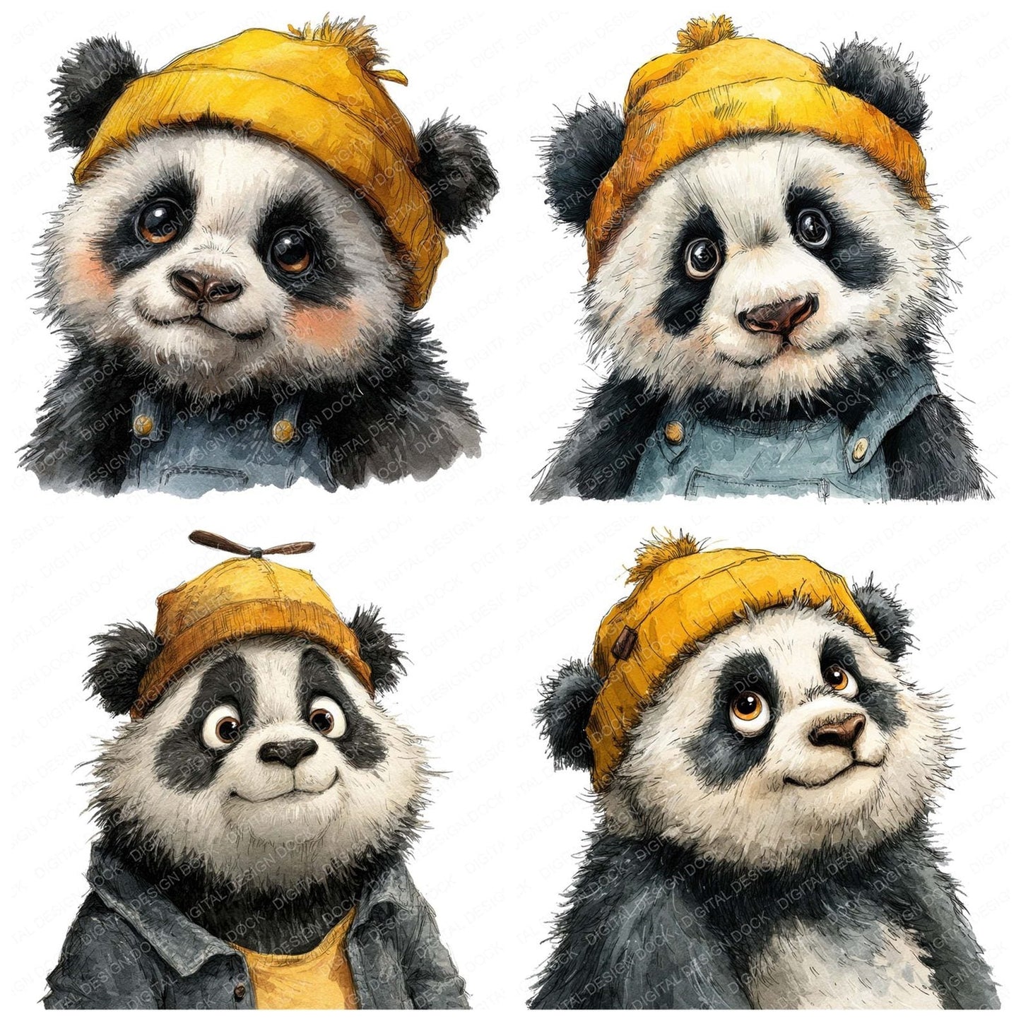 Panda Yellow Beanie Hat Clipart Set (DDD006241)