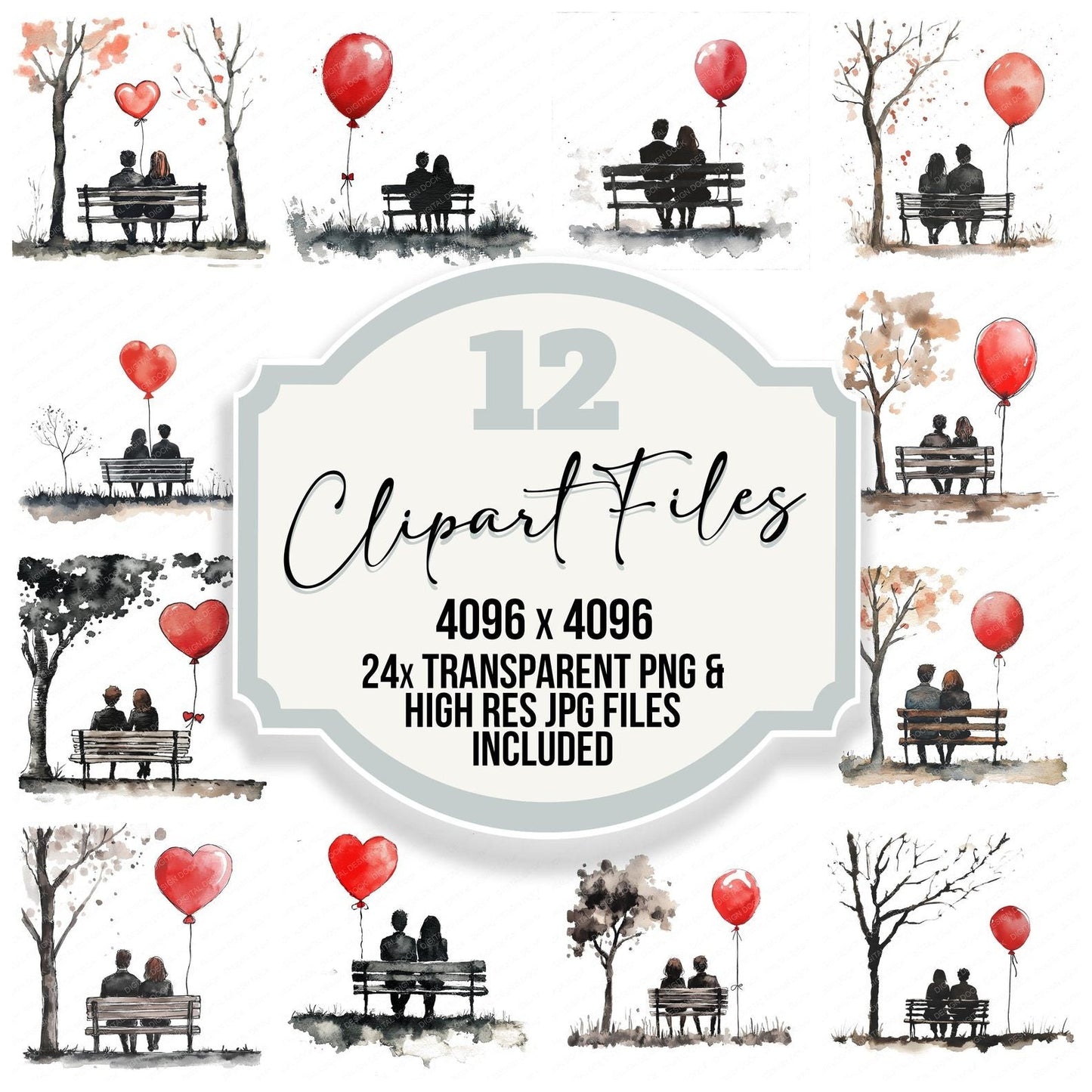Park Bench Love Couple Clipart Set (DDD006244)
