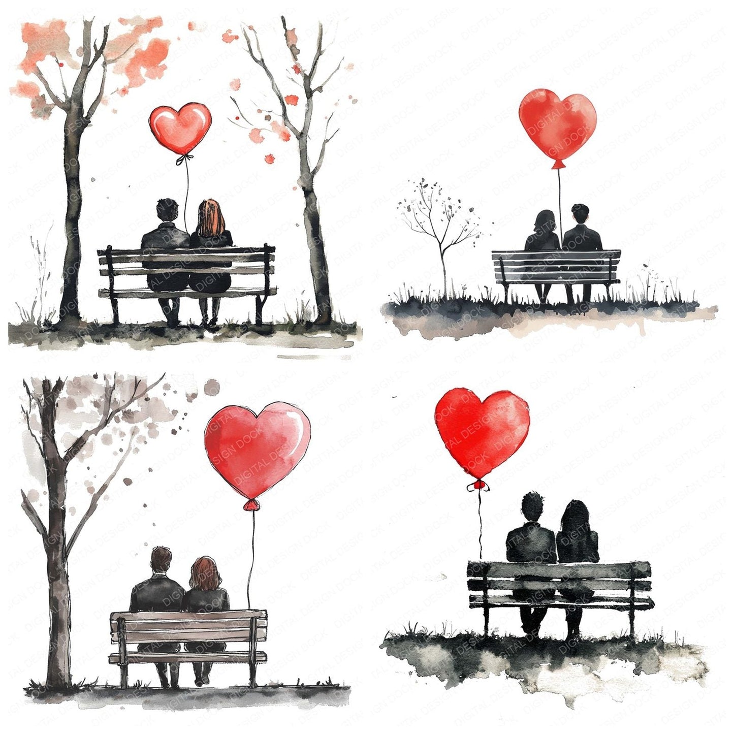 Park Bench Love Couple Clipart Set (DDD006244)