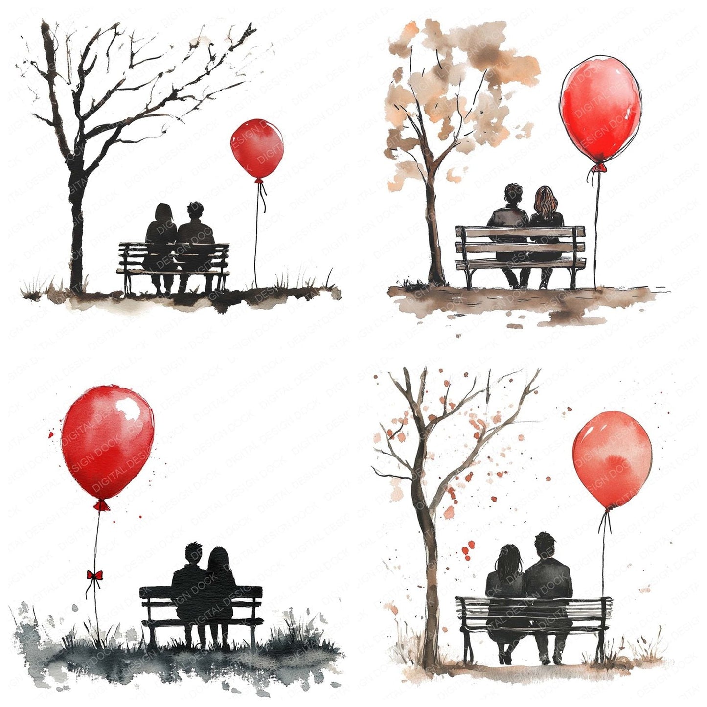 Park Bench Love Couple Clipart Set (DDD006244)