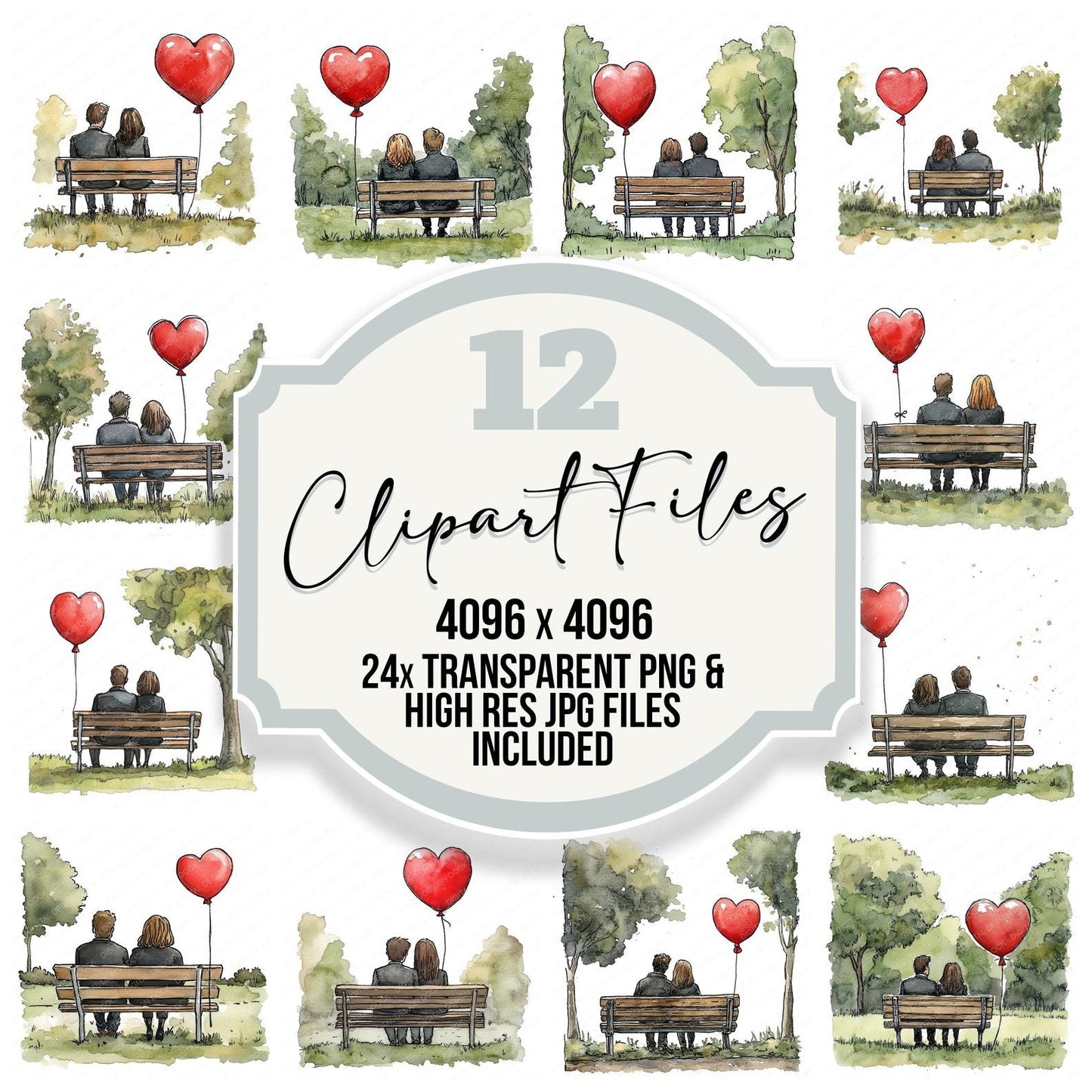 Park Bench Love Couple Clipart Set (DDD006245)