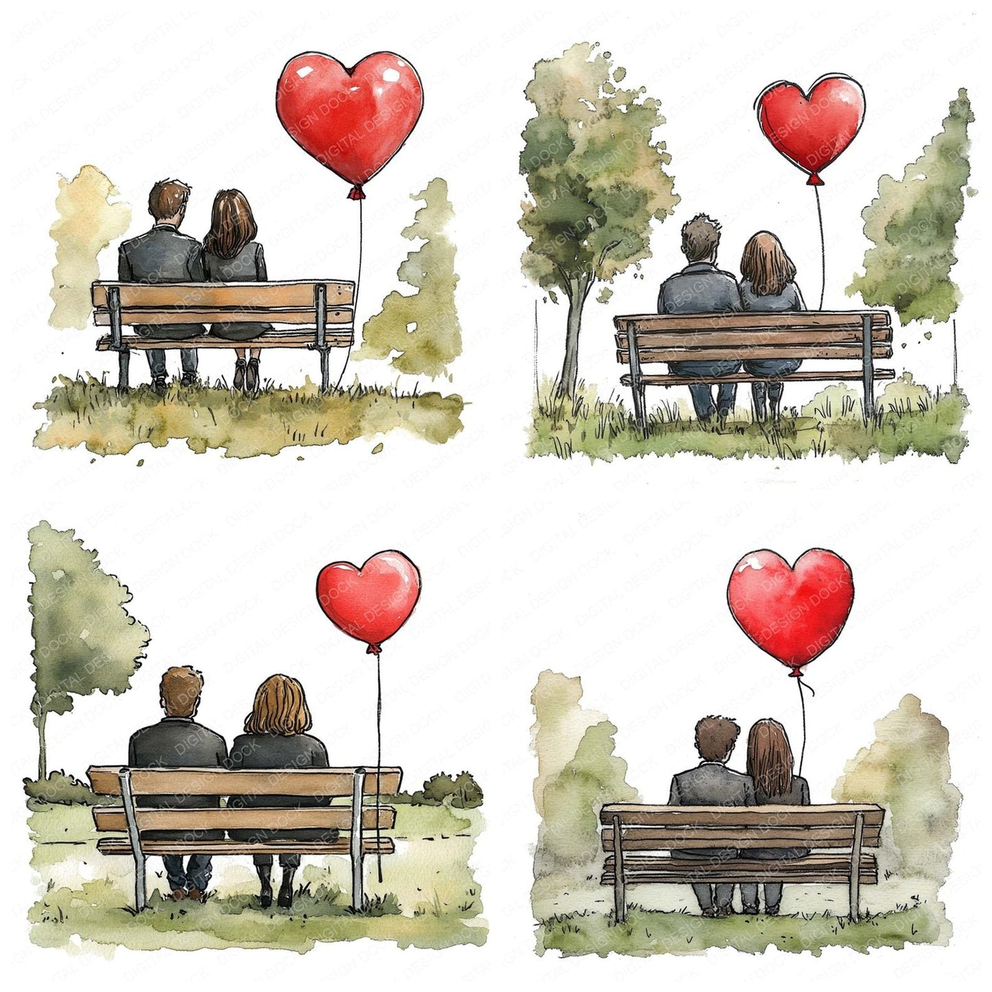 Park Bench Love Couple Clipart Set (DDD006245)