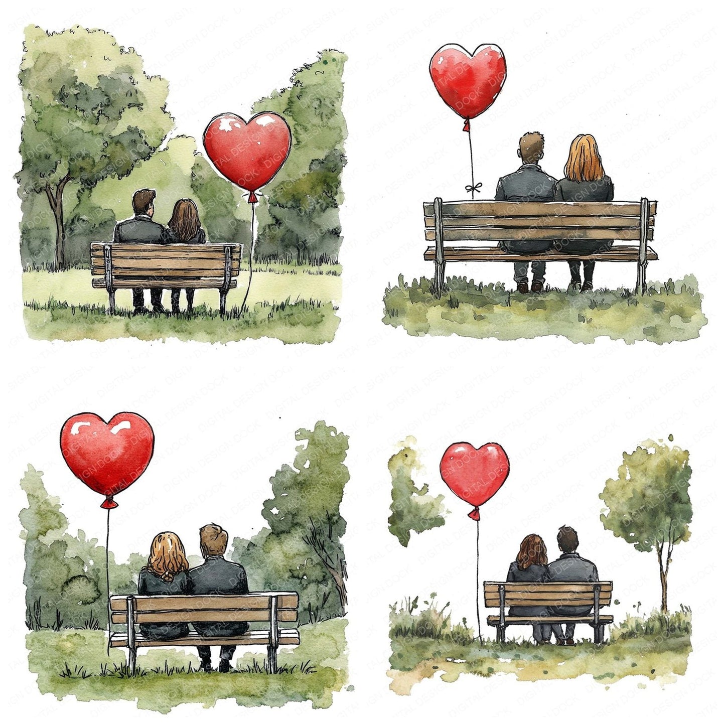 Park Bench Love Couple Clipart Set (DDD006245)