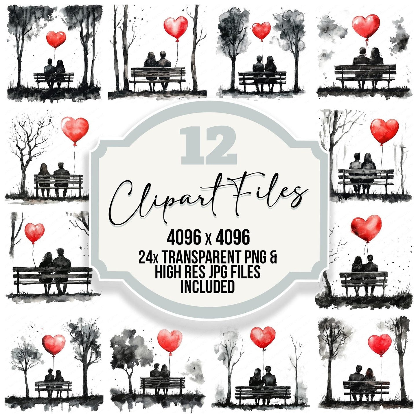 Park Bench Love Couple Clipart Set (DDD006246)