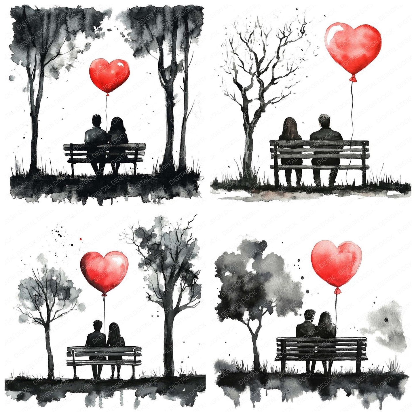 Park Bench Love Couple Clipart Set (DDD006246)