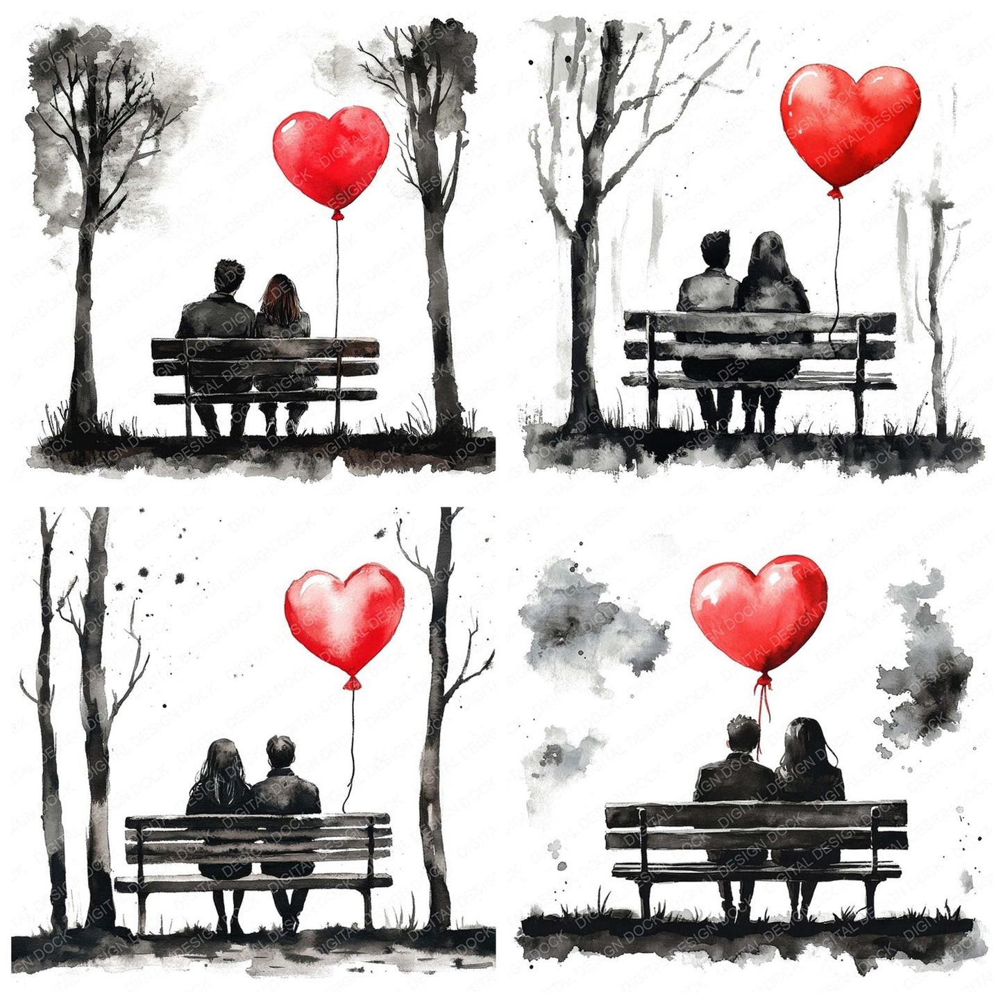 Park Bench Love Couple Clipart Set (DDD006246)