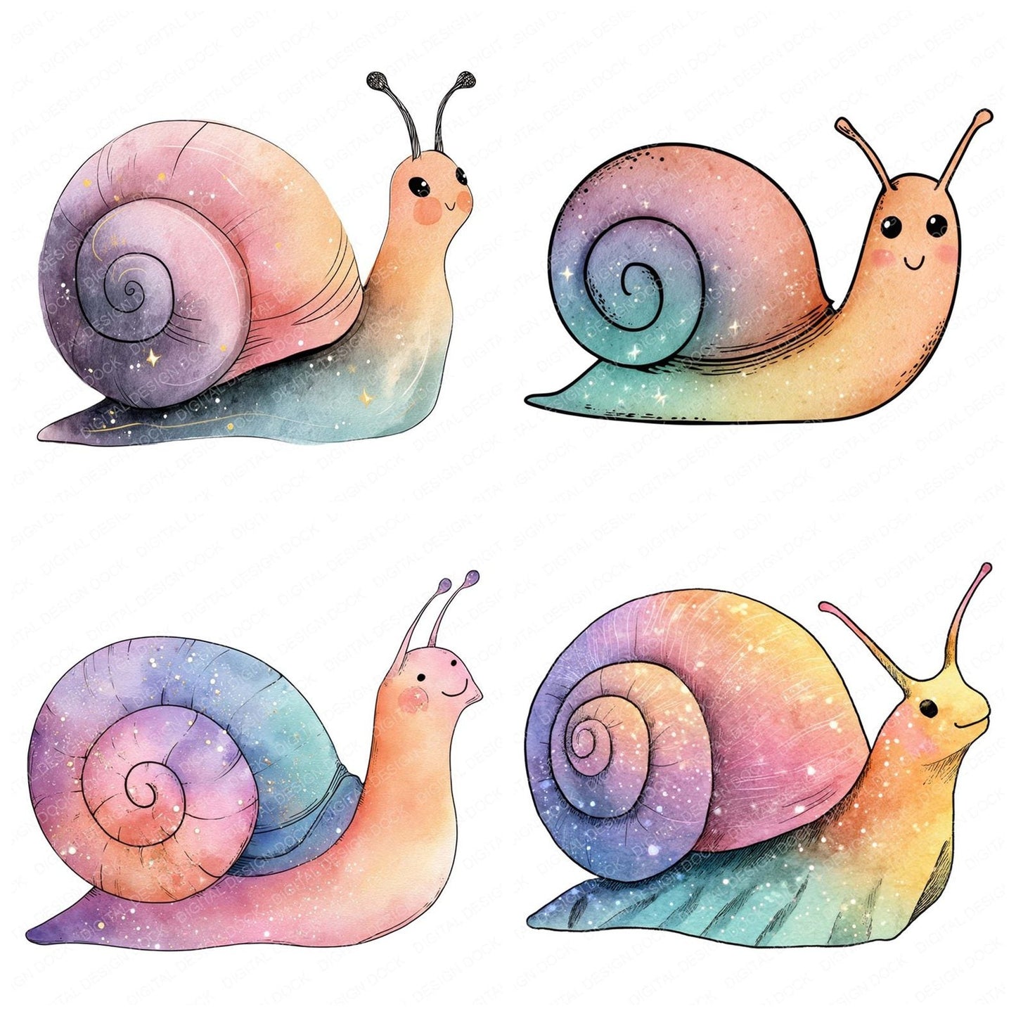 Pastel Ombre Snail Clipart Set (DDD006255)