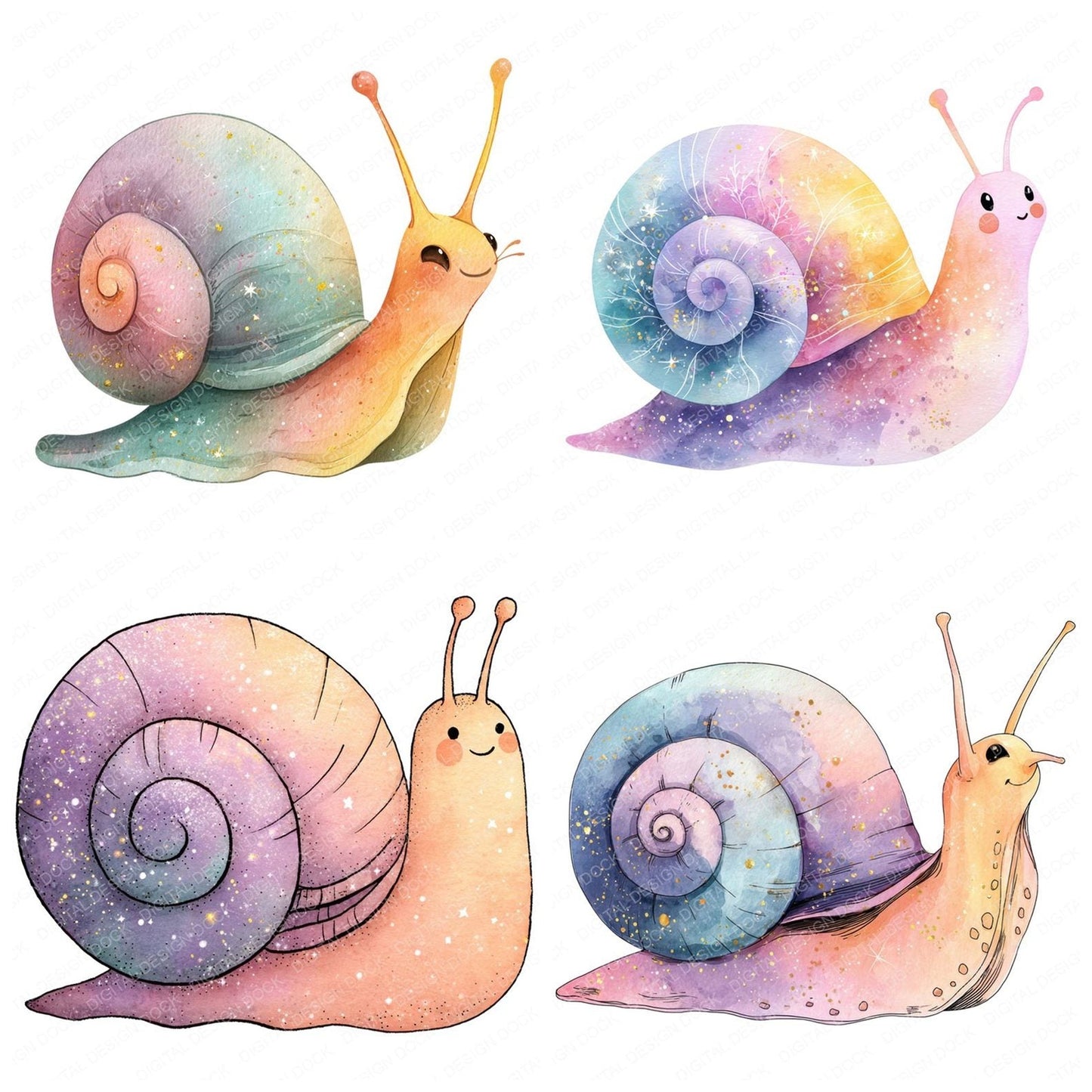 Pastel Ombre Snail Clipart Set (DDD006255)