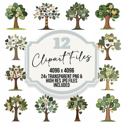 Patch Tree with Button Leaf clipart set cover showing the designs and file details