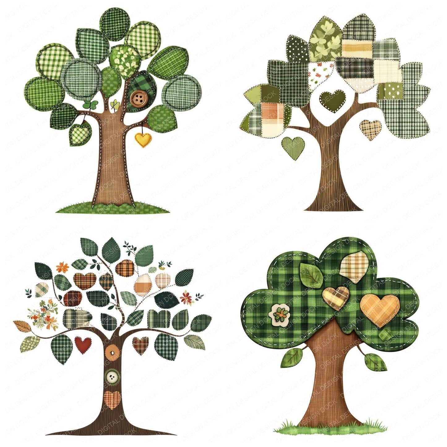 Patch Tree with Button Leaf Clipart Set (DDD006259)