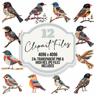 Patchwork Fabric Bird Clipart Set (DDD006261)