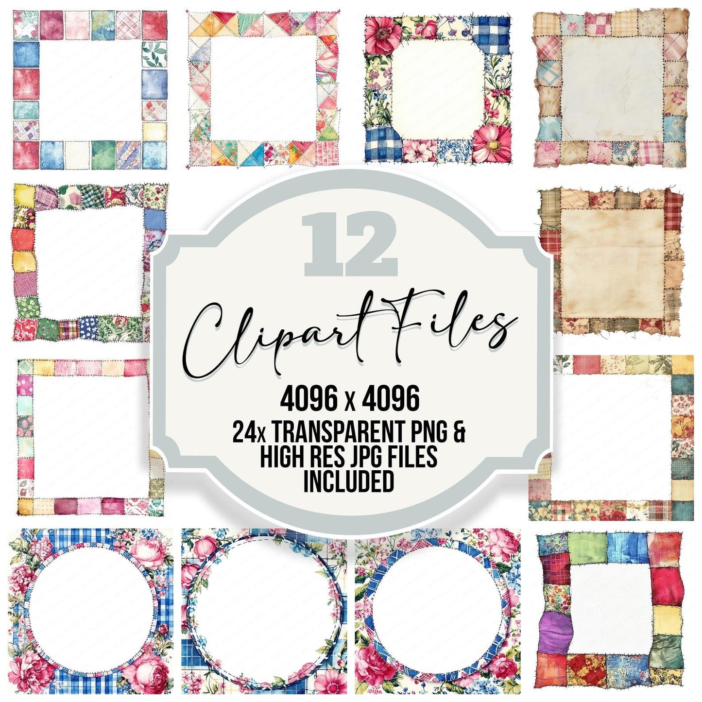 Patchwork Fabric Border Clipart Set (DDD006262)