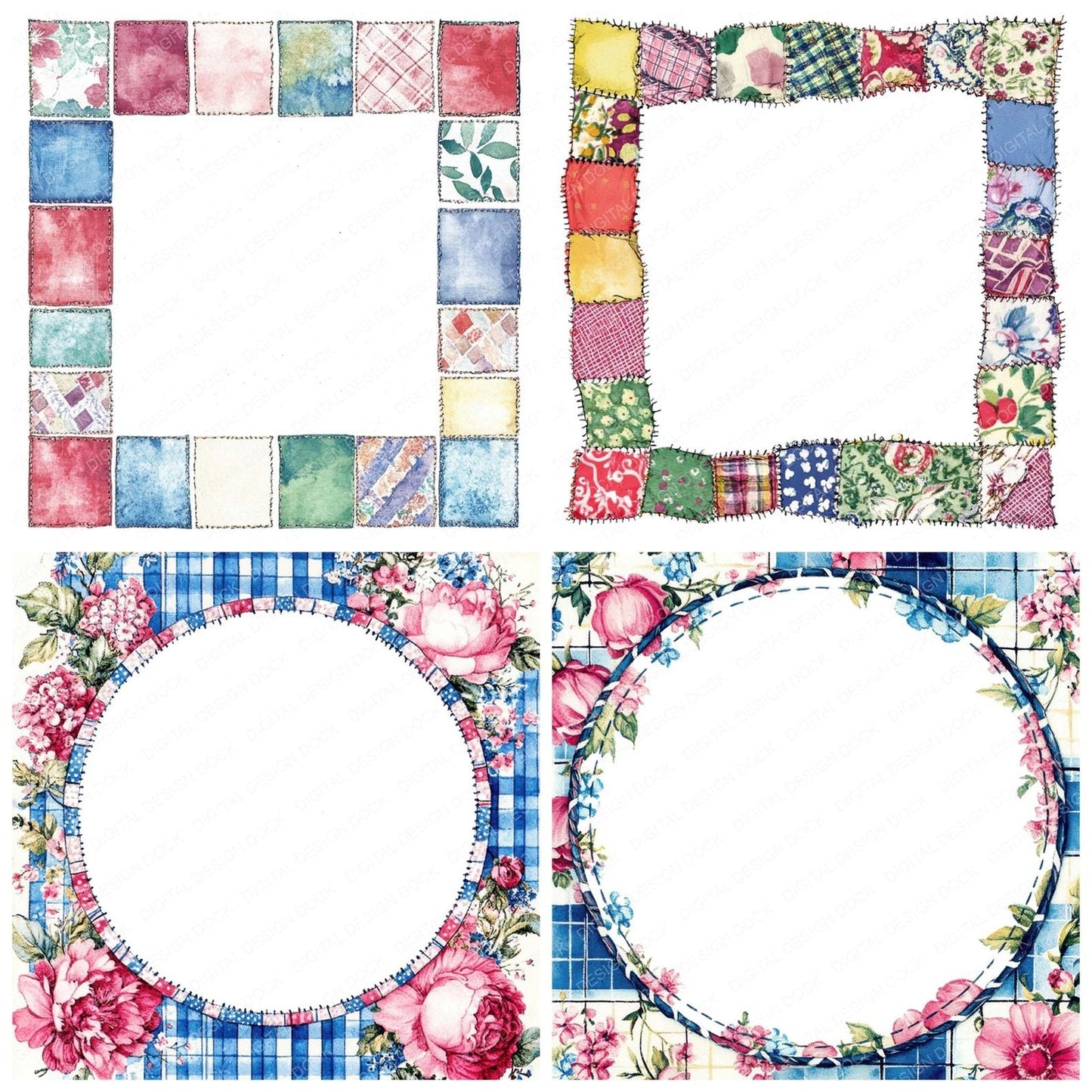 Patchwork Fabric Border Clipart Set (DDD006262)