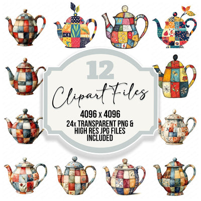 Patchwork Teapot Clipart Set (DDD006267)