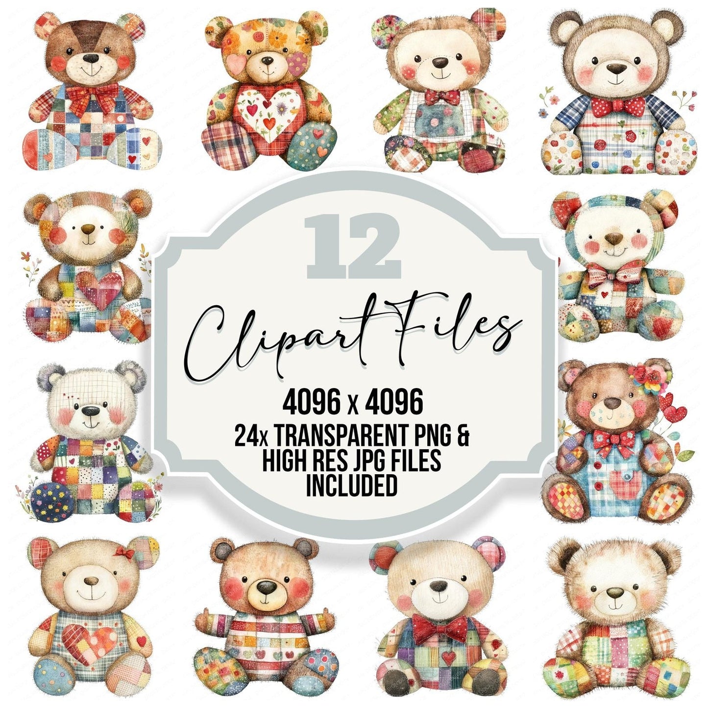 Patchwork Teddybear Clipart Set (DDD006268)