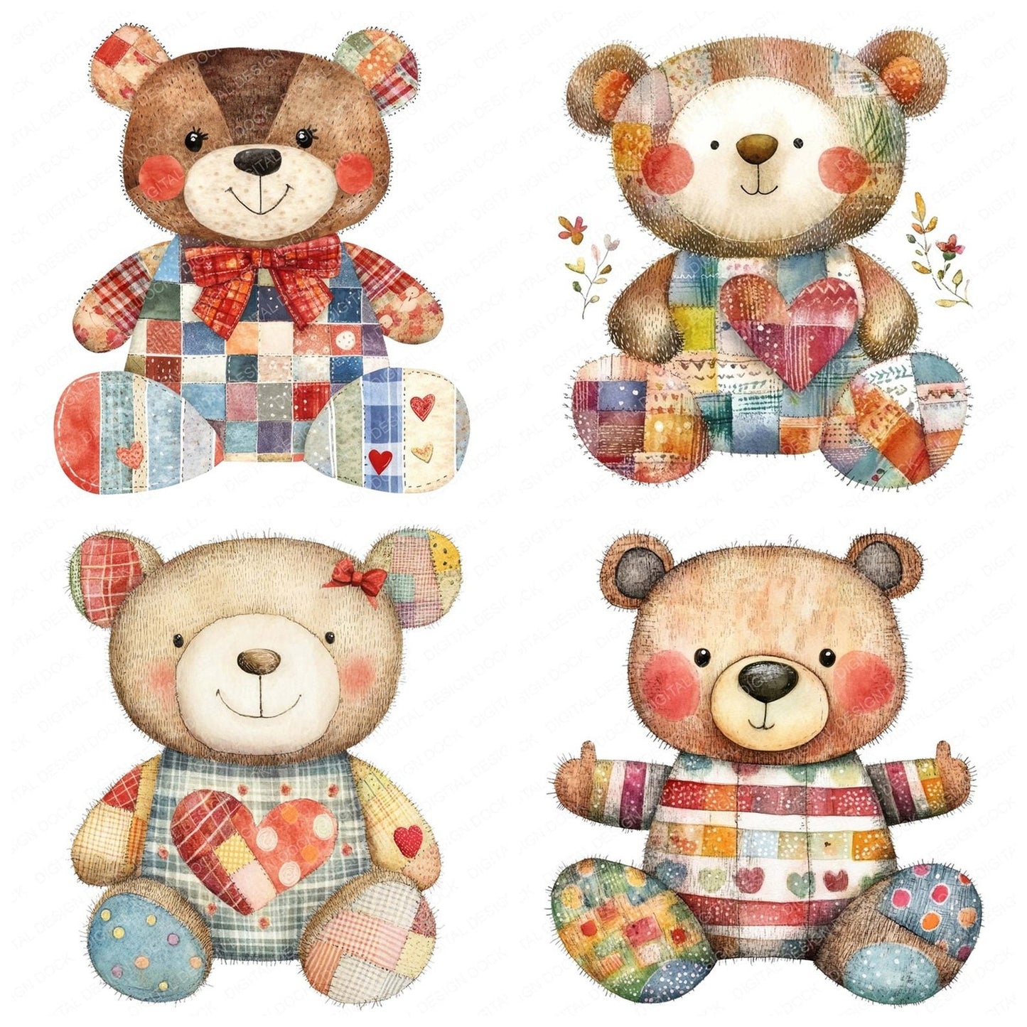 Patchwork Teddybear Clipart Set (DDD006268)